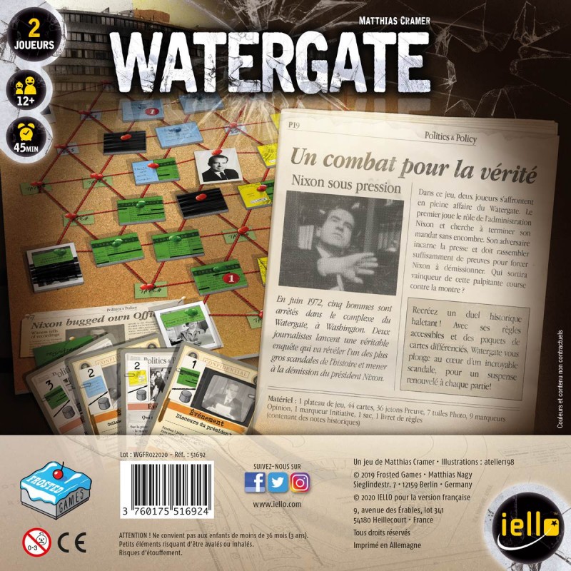 Watergate jeu de société 2 joueurs scandale stratégie meilleur "la box à jouer" as d'or politique journaliste Nixon